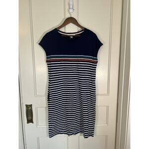 Boden Striped Shift Dress Womens Size 10 Navy Blue White Stretch Comfort